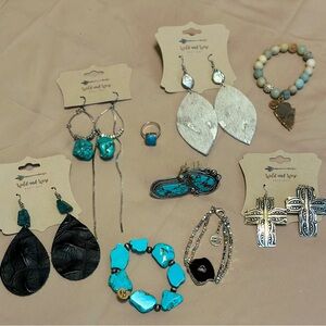 NWT 9 piece Jewelry Bundle Kinley Armelle Earrings Bracelet Rings BohoTurquoise